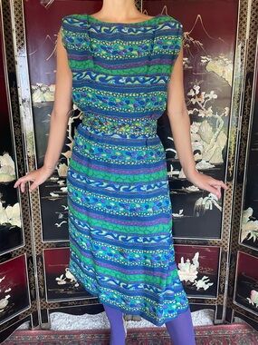 1960s silk psychedelic cocktail dress